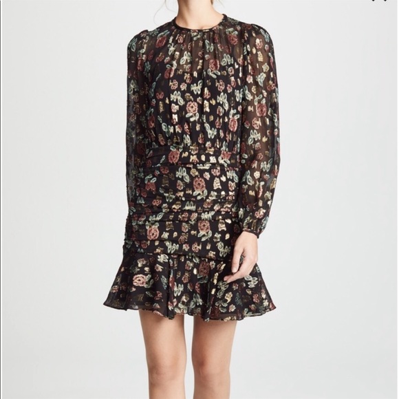 Veronica Beard Dresses & Skirts - Veronica Beard Robin Dress sheer ruched floral metallic gold size 0